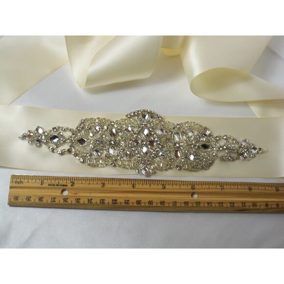 Ivory rhinestone bridal dress belt party prom formal eveningwear dress belt sash - Picture 5 of 6